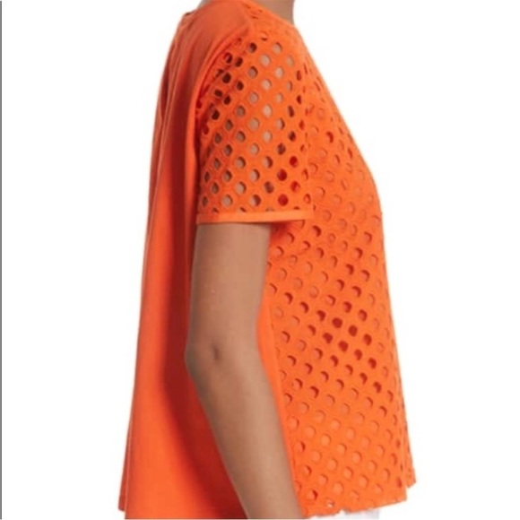 TORY BURCH Hermosa Eyelet Front Tee Embroidered Orange Flowy Sz 4 - Picture 3 of 16